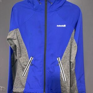 Avalanche Blue and Gray Ski Jacket with Hood and Reflective Stripes